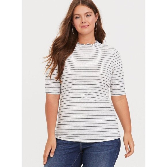 Torrid Marled White and Black Stripe Mock Neck Tee T-Shirt Blouse Stretchy 2X - Picture 1 of 8